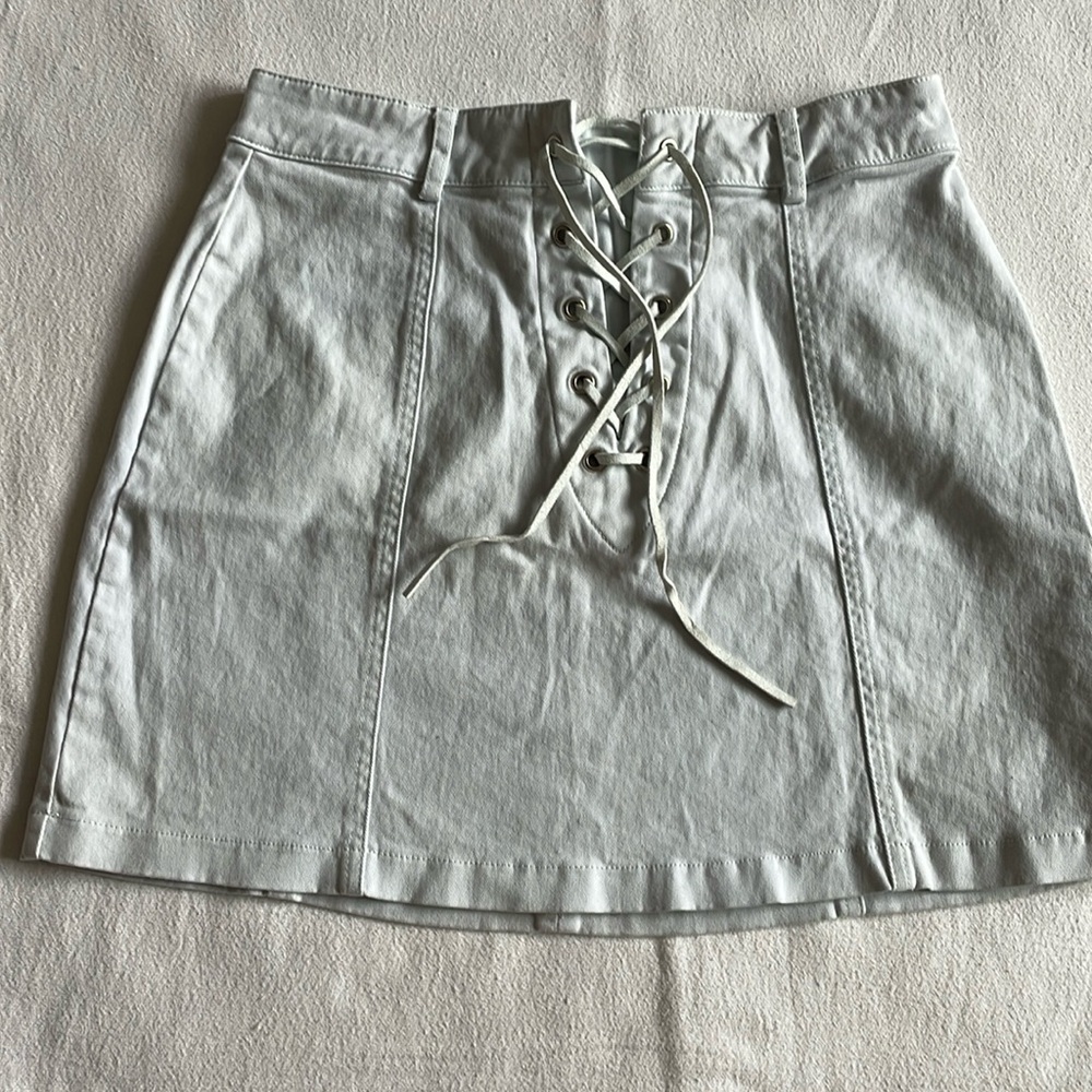 Pale blue lace-lace up skirt S